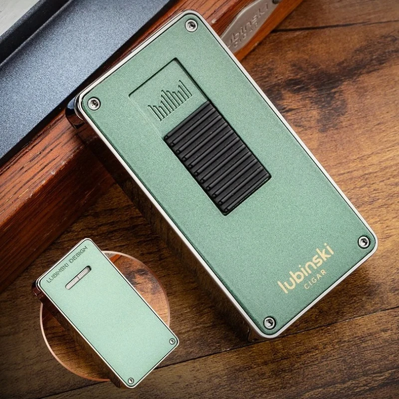 Encendedor de Cigarros LUBINSKI, Metálico, Llama Azul Directa, Portátil, a Gas Butano, Resistente al Viento, con Cortador de Cigarros, Regalo para Hombre