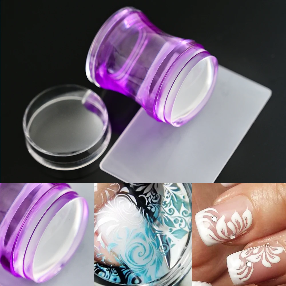 Kit d'estampage pour Nail Art Transparent en Silicone, français pour plaque de manucure, pochoir de vernis, modèle de tampon de sceau, grattoir