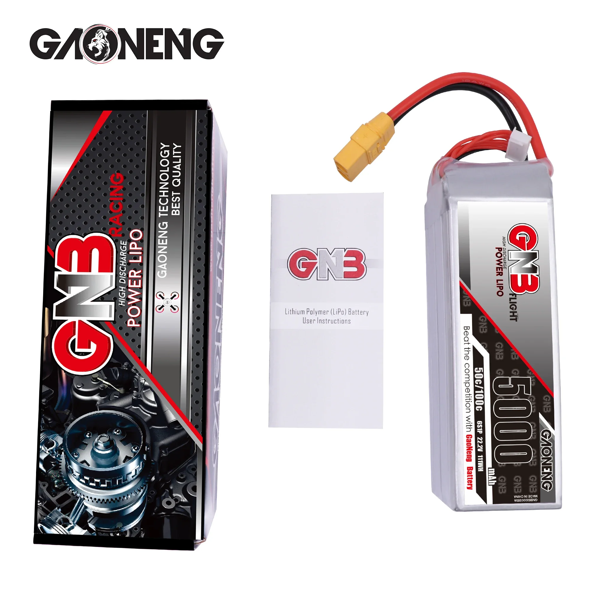 Gaoneng-batería Lipo con enchufe XT60 XT90 EC5 para dron FPV, helicóptero, coche, barco, piezas RC, GNB 6S, 5000mAh, 6S1P, 22,2 V, 50C/100C