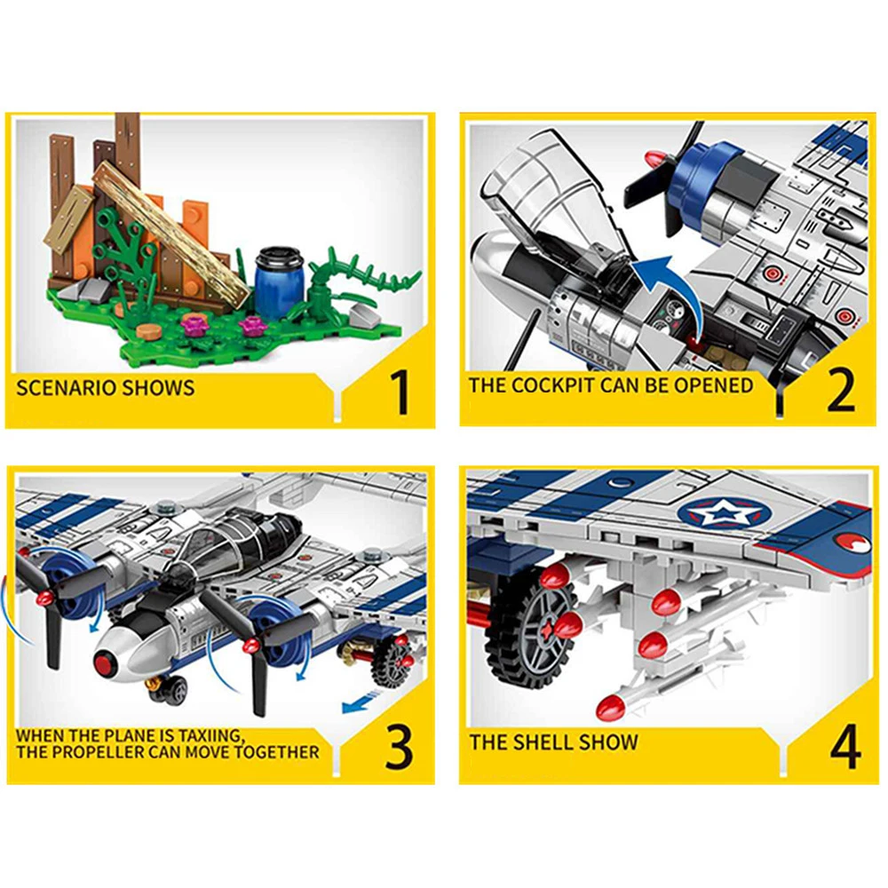 Senbao 559pcs Military Ju-88 Bombing Plane Building Blocks WW2 Helicopter Army Weapon Soldier Model Bricks Kit Toy for Children