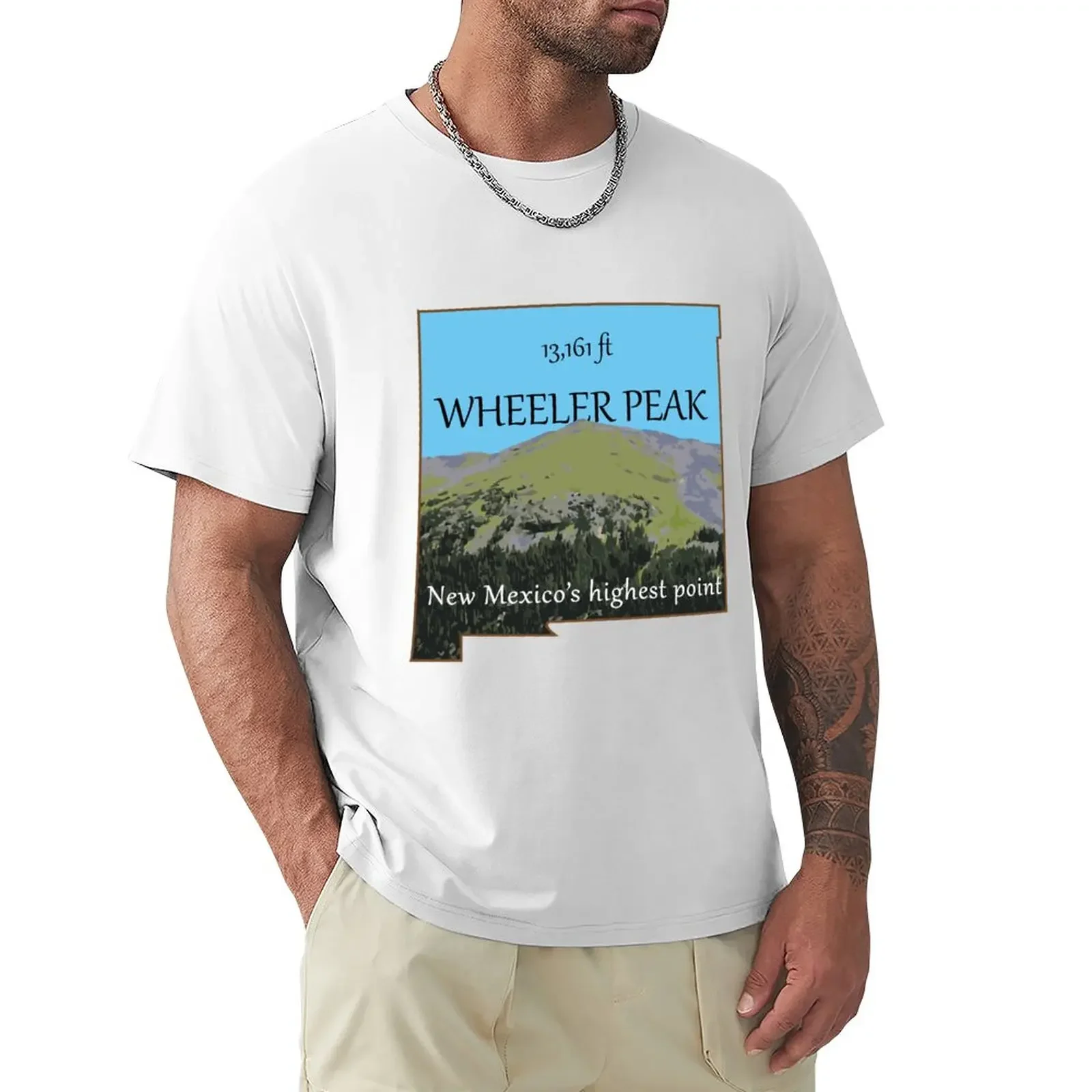 

New Mexico's Wheeler Peak illustration T-Shirt blacks sports fans oversized men clothings plus size tops oversizeds t shirt men