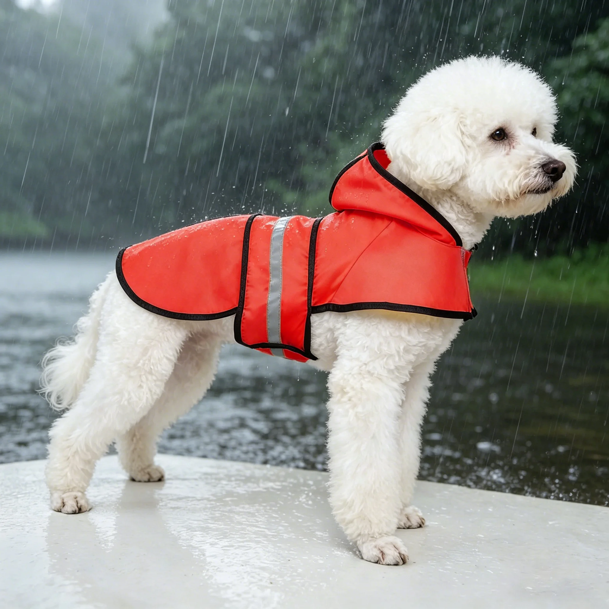 Wasserdichter Hunde-Regenmantel mit Kapuze, Reflektierender Streifen Leichter Hunde-Regenjacke, Verstellbarer Riemen Hunde-Regenponcho für Mittelgroße und Große Hunde – Detail 12