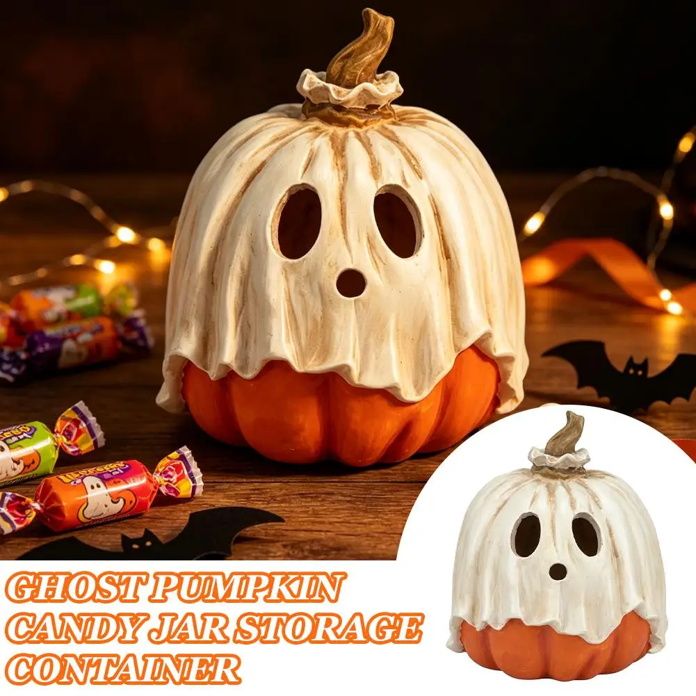 Halloween Ceramic Ghost Pumpkin Candle Holder 2 In 1 Jack O Lantern Candy Bowl Jar Spooky Desktop Ornament Party Home Decor