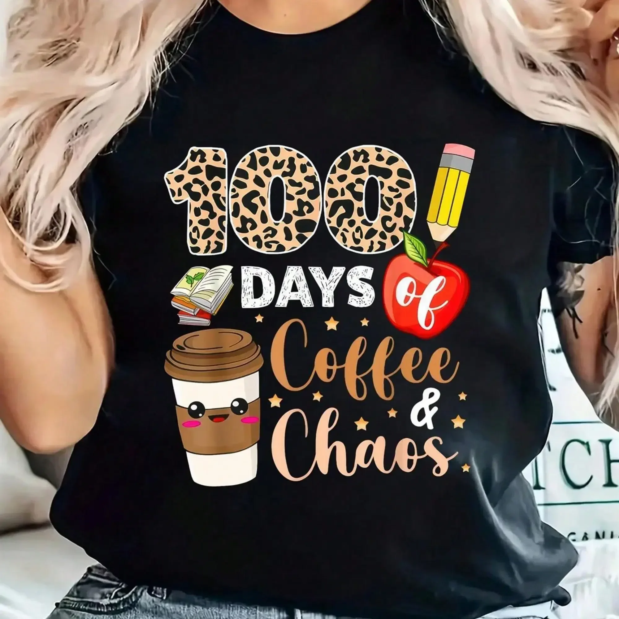 Casual Round Neck T-Shirt With A Letter Pattern, Model women clothes t shirt t shirt women