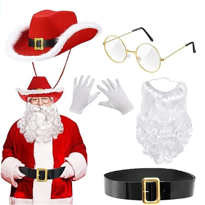 634C Santa Suit Christmas Santa Clauses Costume for Men Women Adults 4/5Pcs Santa Costume Outfits Funny Santa Beard Gloves