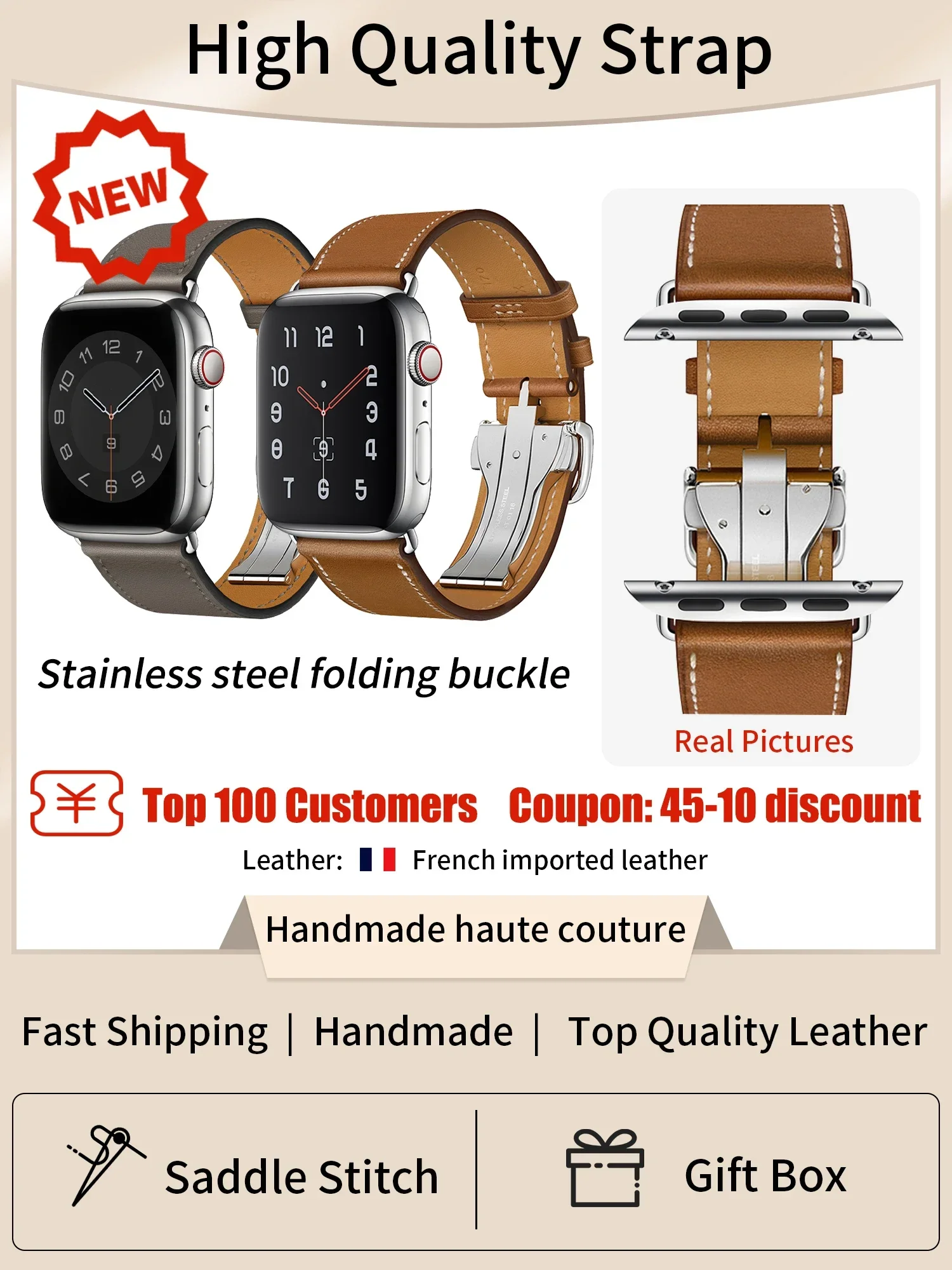 Kebitt Genuine Cow Leather Deployment Buckle Strap Ultra 2 Bracelet For Iwatch Apple Watch 10 9 8 Band Ultra 7 6 46mm 45MM 49mm