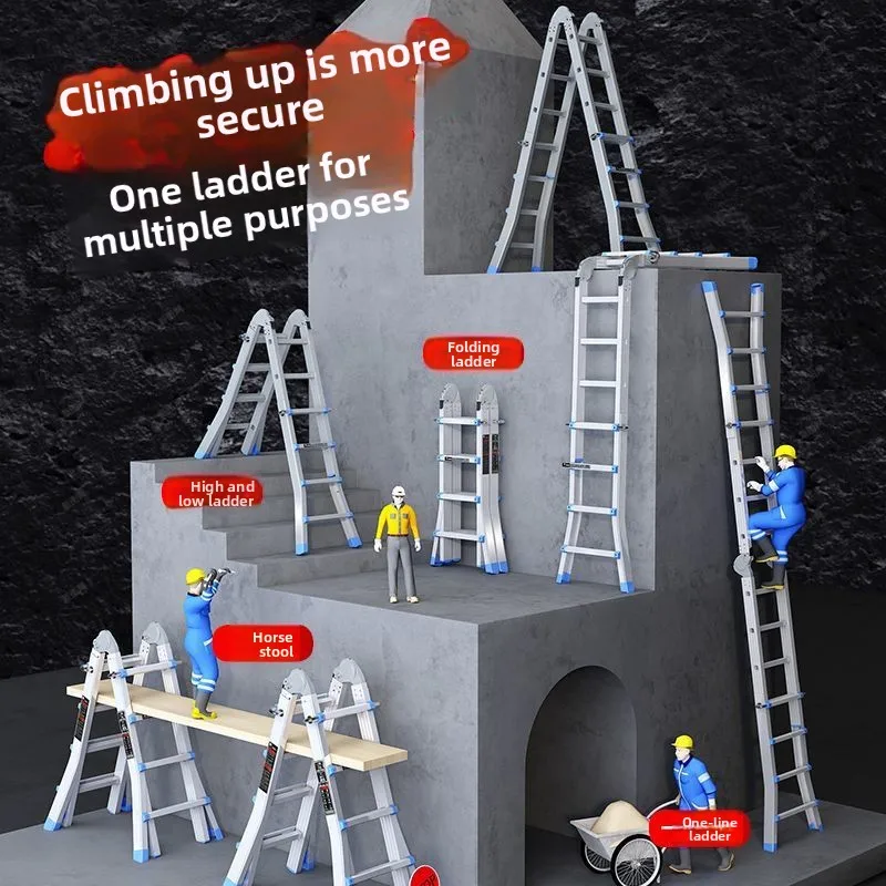 سلم تلسكوبي، مصعد محمول منزلي متعدد الوظائف، سلم هندسي، سلم قابل للطي من سبائك الألومنيوم، سلم متعرج