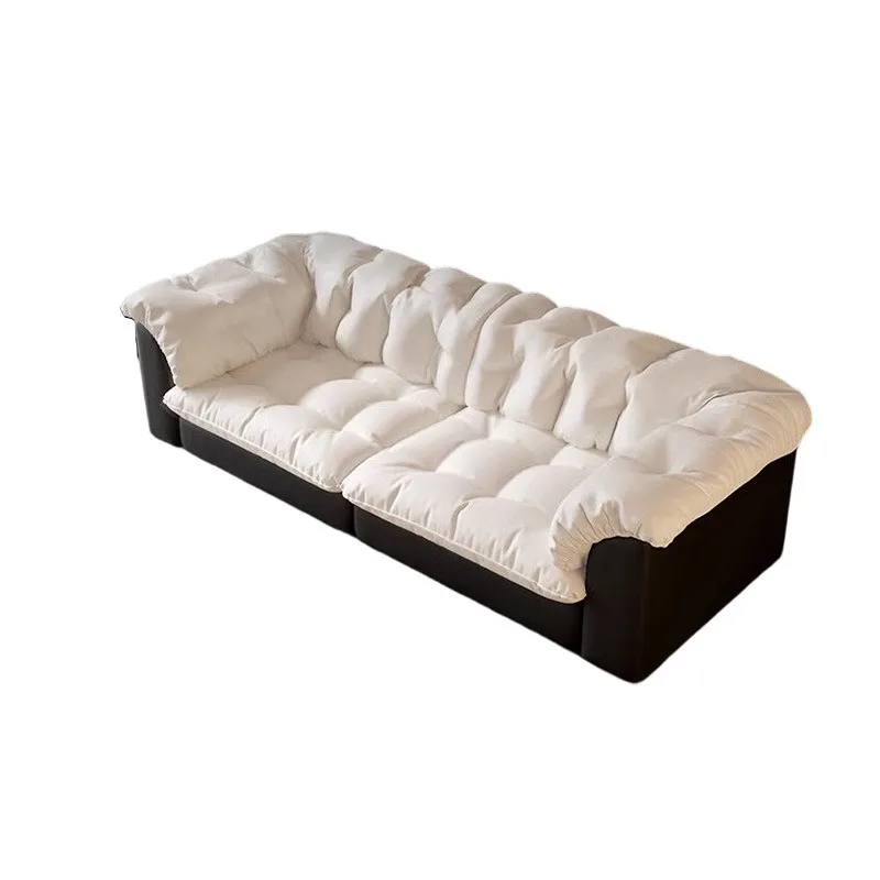 Camellia all-green leather sofa, top-grain cowhide vertical row French living room modern light luxury color-block cream-style