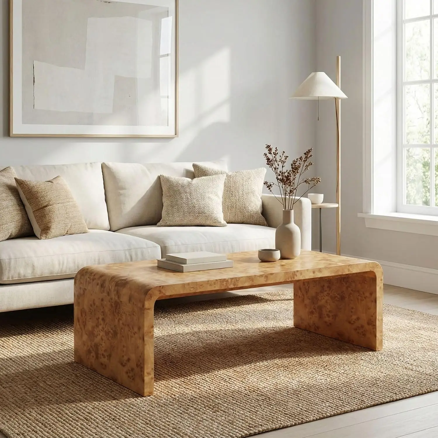 

Mid Century Modern Coffee Table, 47 in Rustic Waterfall Rectangular Center Table for Living Room ， Customized