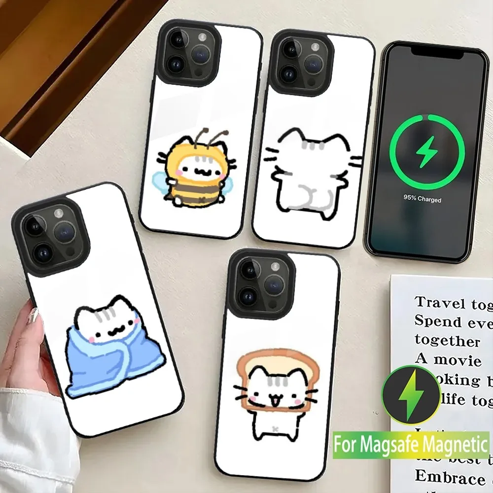 아이폰 16,15,14,13,12,11, 플러스, 프로, 맥스, 미니, 맥세이프, 마그네틱 무선 충전, 실리 고양이 낙서 밈 캔버스 휴대폰 케이스