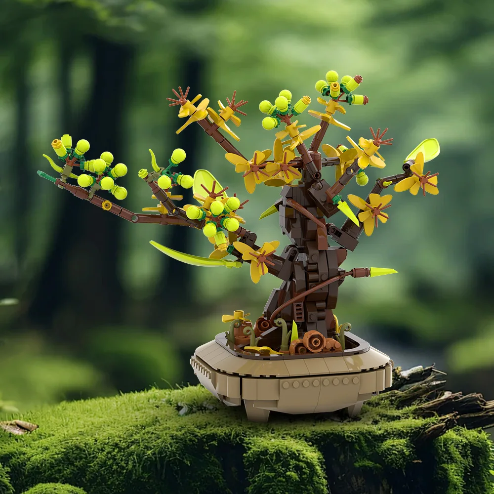 Gobricks moc damasco bonsai blocos de construção quatro temporada plantas e flores tijolos diy montado brinquedo decorativo presente das crianças