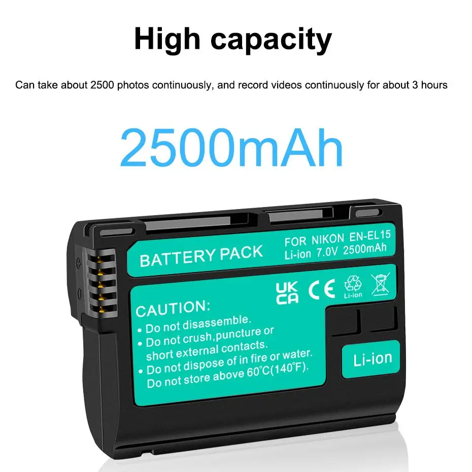EN-EL15 EN EL15 ENEL15 7 В 2500 мАч аккумулятор для камеры Nikon DSLR D600 D610 D800 D800E D810 D7000 D7100 D7200 l15