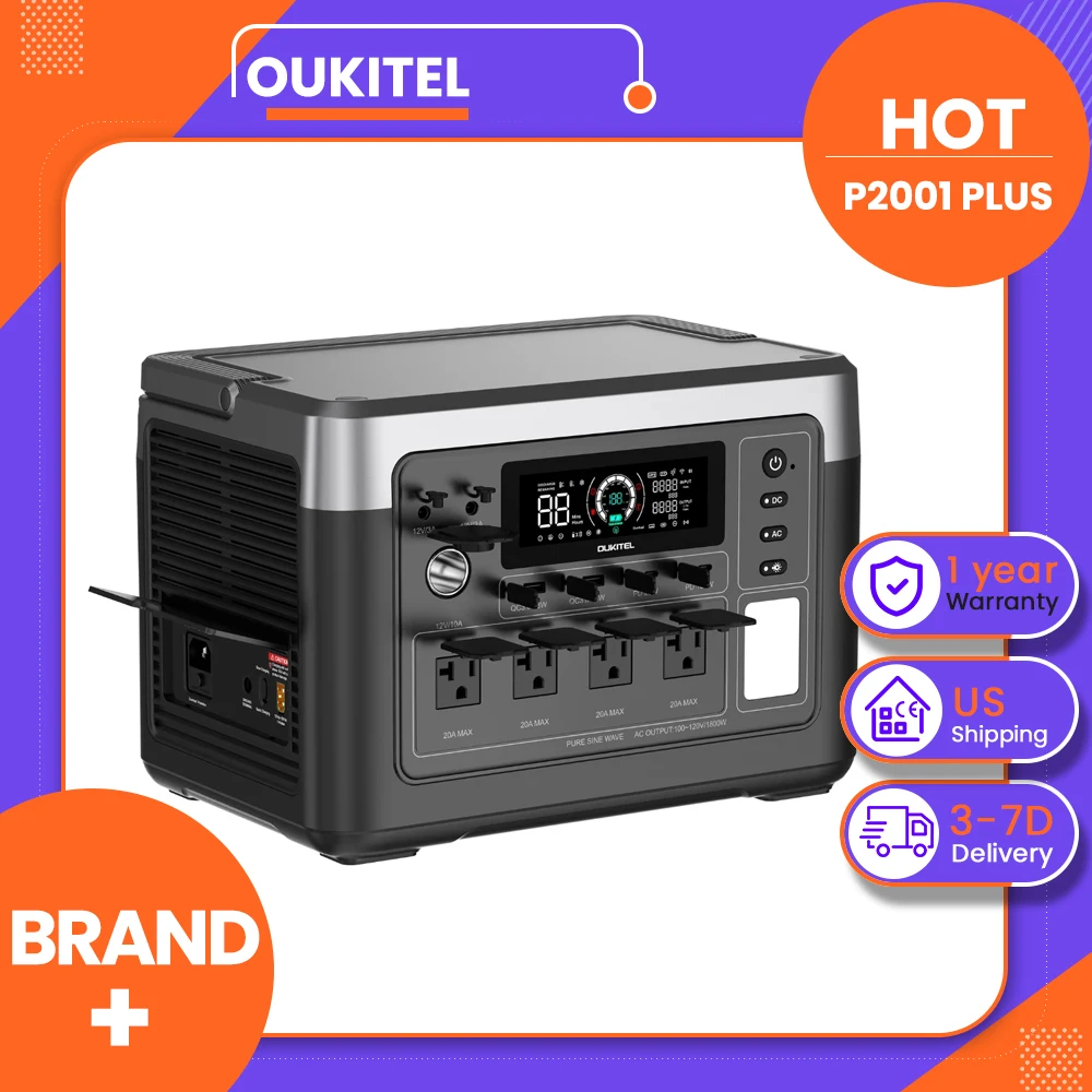 OUKITEL P1000 PLUS Power Station 1800W 1024Wh, 1200W AC Fast Charging 29dB Ultra Quiet, LiFePO4 Battery Smart App for Camping RV