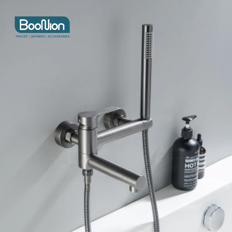 

Boonion gun gray brass hot and cold bathroom faucet split bathtub multi-function bath modern American style