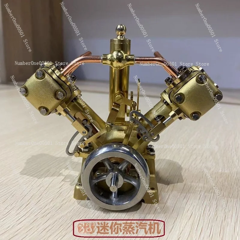 Mini Dual Cylinder Steam Engine Model Mechanical Toy for Home Office Desk Decoration DIY Assembly Steam Engine Kit