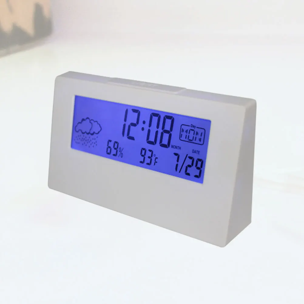 

Black Ring Bell Alarm Clock Desktop LCD Temperature Humidity Weather Display Snooze Function Bedside Student Table Clock