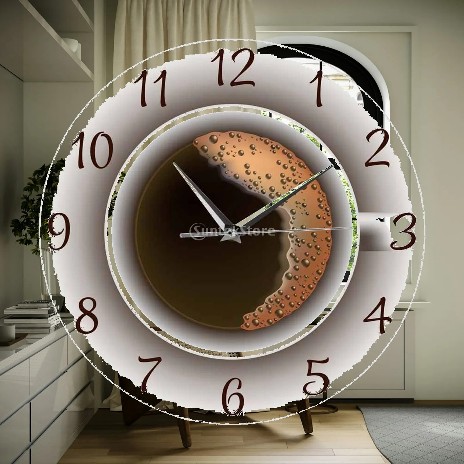 Coffee Cup Wall Clocks 30cm for Study Room Installation Quickly Silent Mode
