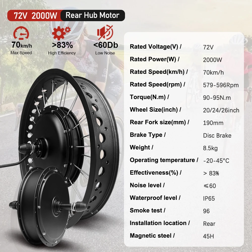 72 فولت 2000 واط الكهربائية الدهون الدراجة عدة 4.0 الإطارات فرش غير والعتاد المحور الخلفي عجلة المحرك التسرب 190 مللي متر ل الثلوج eBike تحويل عدة #2