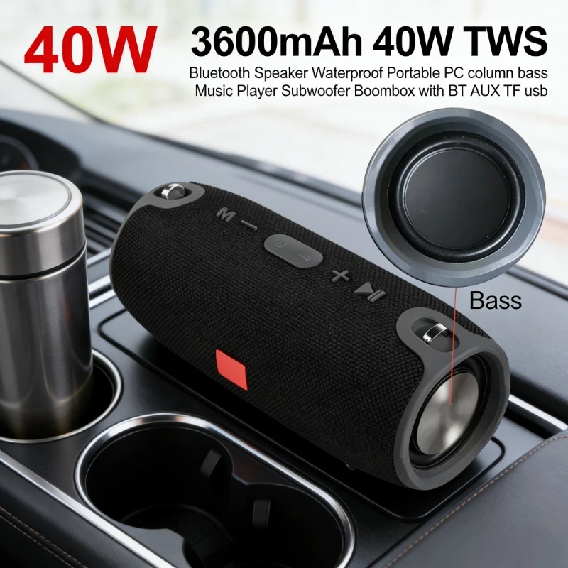 3600mAh TWS Säulenlautsprecher 40W Bluetooth Wasserdichter Tragbarer Bass-Subwoofer Boombox Musikplayer BT AUX TF USB