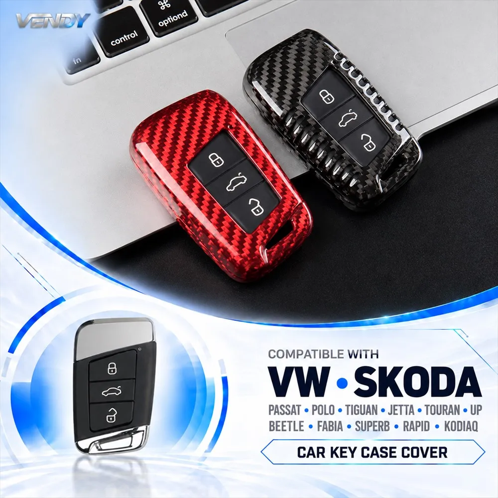 Real Carbon Fiber Car Key Case Cover Shell For VW Passat Polo Tiguan Jetta Touran UP Beetle Skoda Fabia Superb Rapid Kodiaq