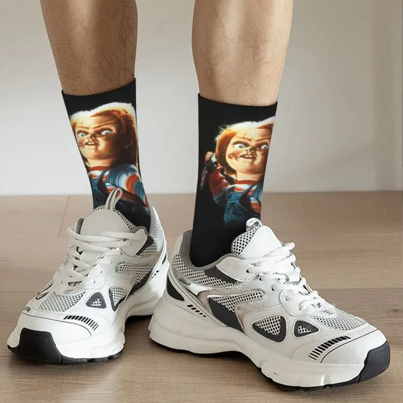 Neuheit Männer der Horror Teufel Puppe Chucky Kleid Socken Unisex Warme Breathbale 3D Gedruckt Kind der Spielen Film Crew Socken