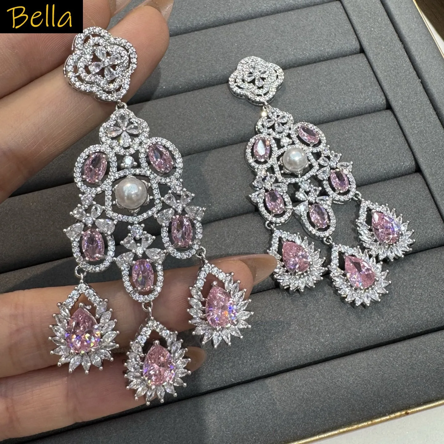Gorgeous cubic zirconia earrings for women luxury jewelry gala event wedding party dangling earrings fushia pink yellow