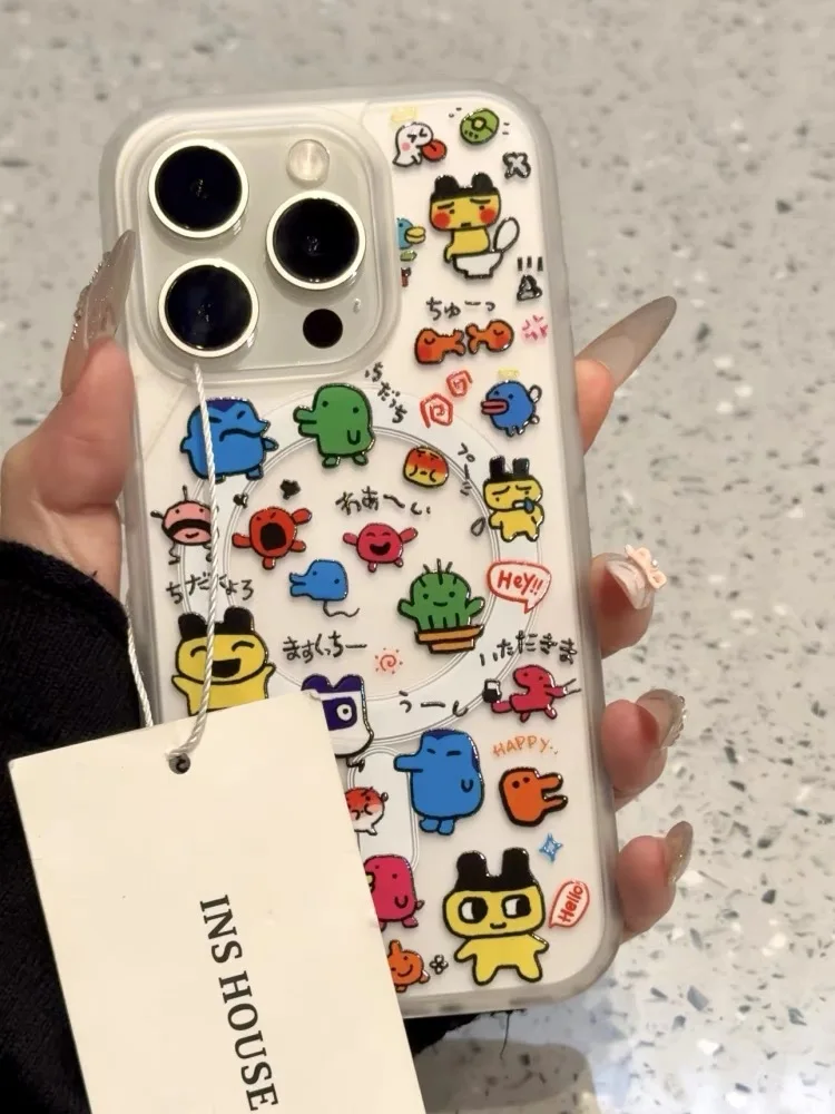 Cartoon Full Screen Tamagotchi For Magsafe Wireless Charge Phone Case For iPhone 11 12 13 14 15 16 1