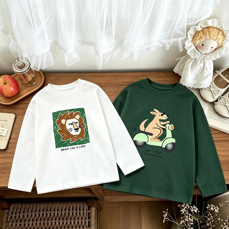 Fashion Clothing Round Neck Base Shirt Pure Cotton Wear Long-sleeved T Shirt Simple Versatile Tees For Baby Boys Girls Lovely
