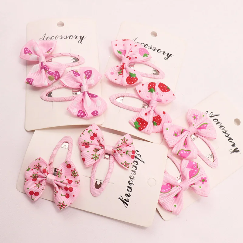 2PCS Princess Cute Print Bow Girls Hairpins Children Headwear Hairgrip Hair Clips Barrettes Hair Accessories