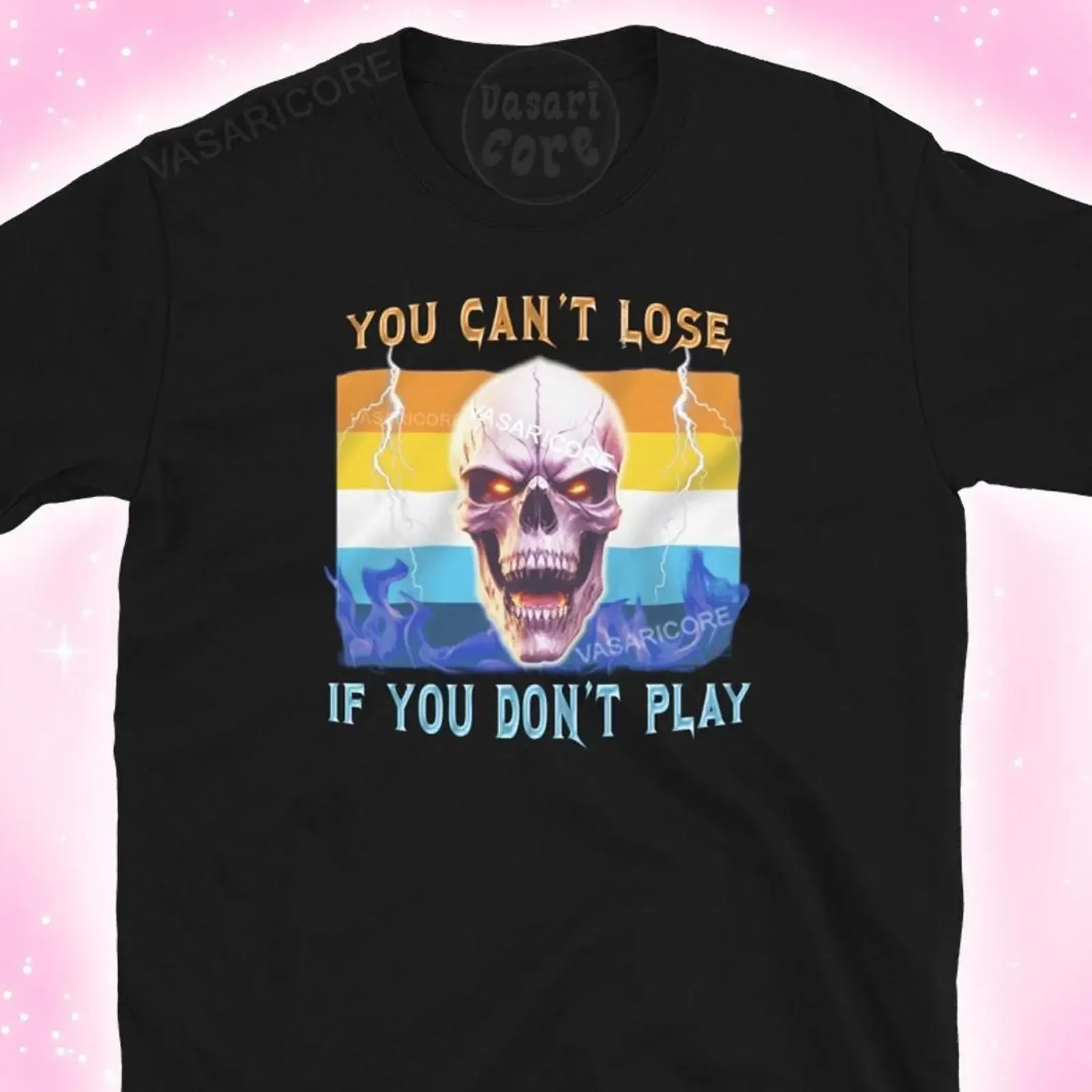 Aroace You Can't Lose If Don't Play Skull Asexual Pride Flag Funny Queer T Shirt Merch  vintage Washed fashion Stretched