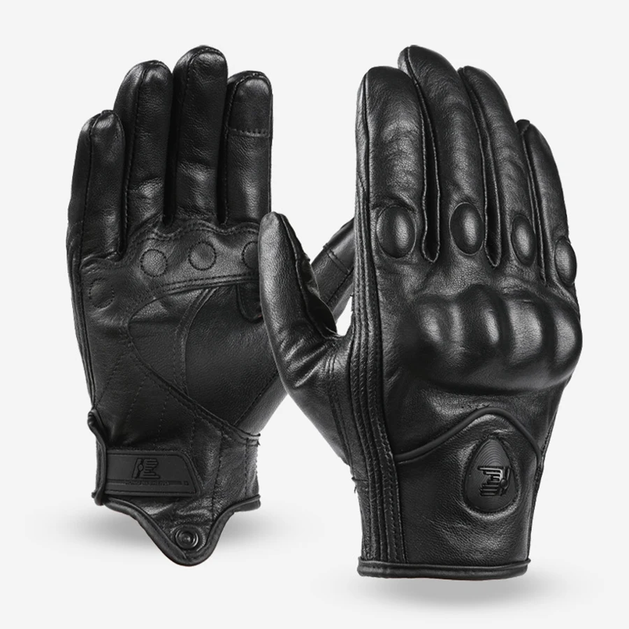 Summer New Vintage Leather Motorcycle Gloves Men Black Wear-resistant Guantes Touchscreen Anti-slip Retro Motobiker