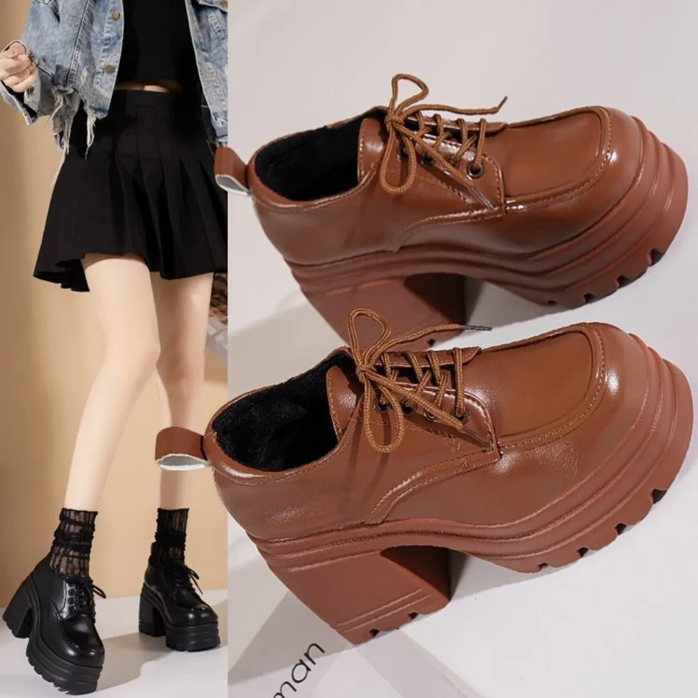 Damenschuhe, Lolita-Schuhe für Damen, modische Mary-Jane-Schnürschuhe, Mädchen, Studenten, JK-Uniform, High Heels, Plateauschuhe, Herbst