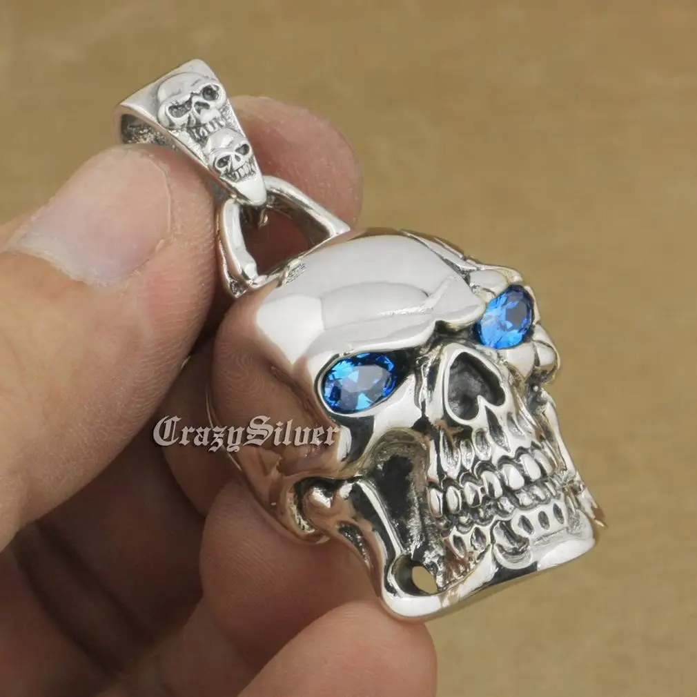 Huge CZ Stone Eyes 925 Sterling Silver Skull Pendant 9E108 BZ