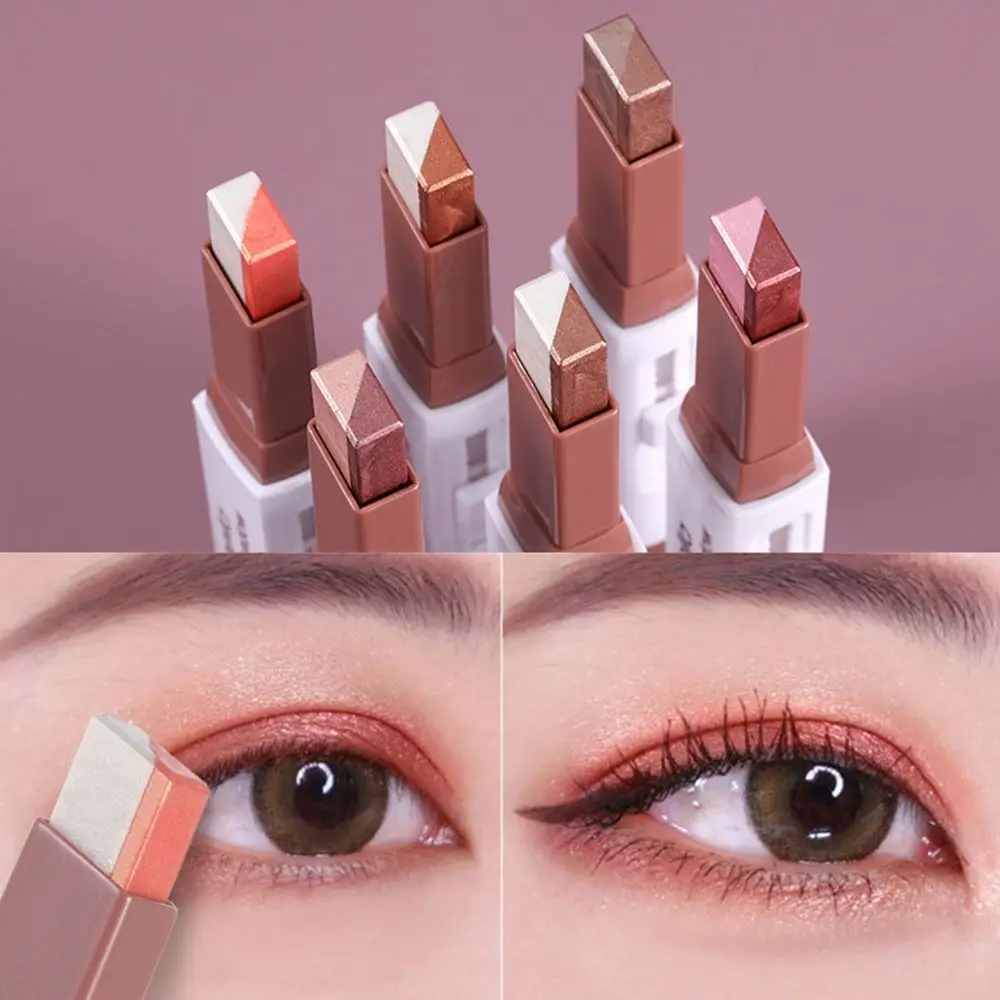 Gradient Eyeshadow Stick Pearly Glitter Two Tone Eyeshadow Pencil Earth Color Easy To Apply Highlighter Eyeshadow Pen Women