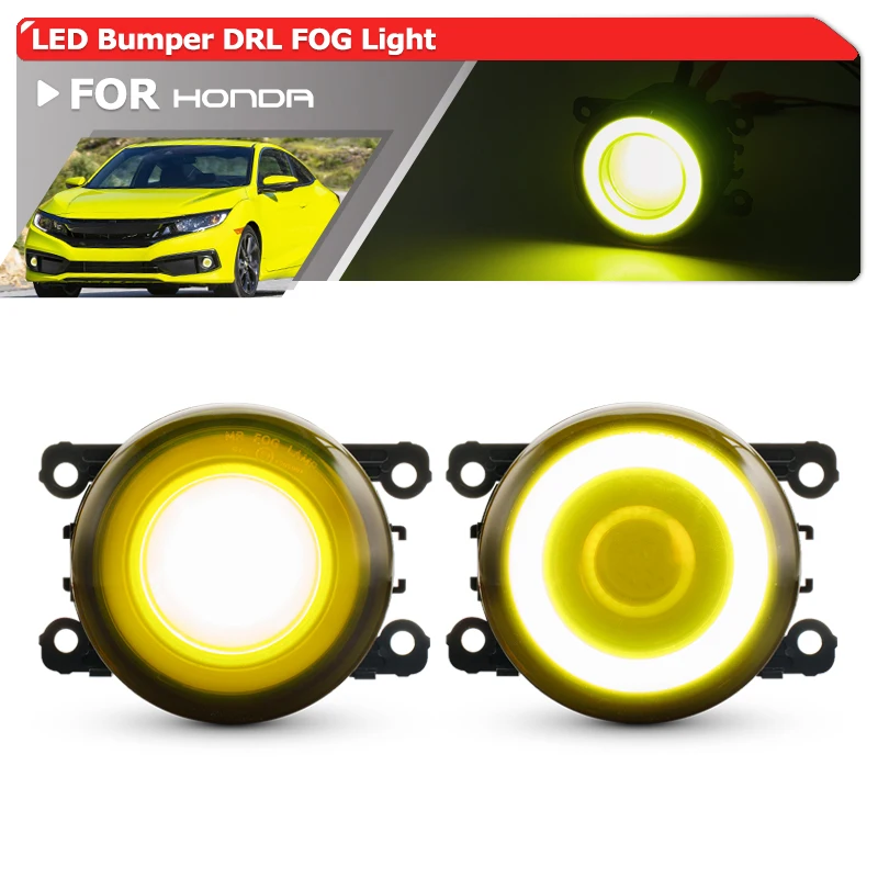 

Бампер JDM желтый DRL Halo светодиодные противотуманные фары Замена для Honda CIvic Type R FK8 Fit Pilot Odyssey Civic Si Acura TL ILX TSX RDX