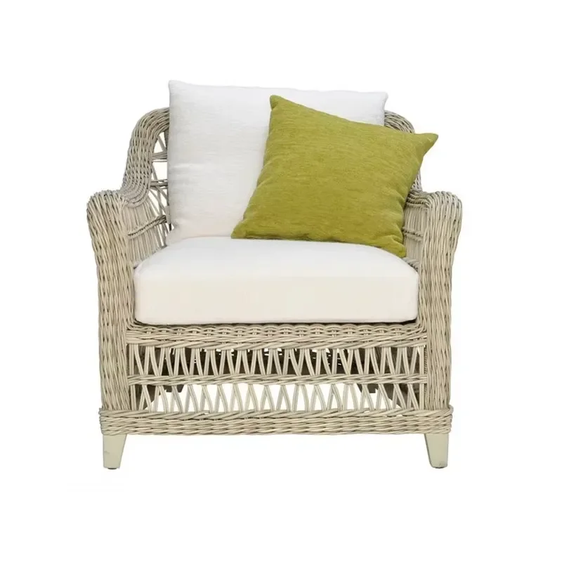 Outdoor rattan rope sofa set with rattan and metal frame - garden and balcony leisure furniture