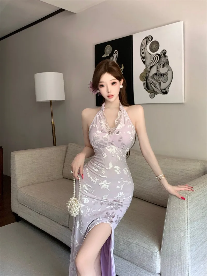 

Новое китайское элегантное длинное облегающее платье с цветочной вышивкой, подчеркивающее талию, сексуальное, приталенное, с эффектом утяжки, с красивой цветочной вышивкой