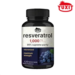 YUXIT Resveratrol Supplement 1000mg Per Serving120 Veggie Capsules, 99% Pure Trans-Resveratrol Brain & Heart Support – Non-GMO