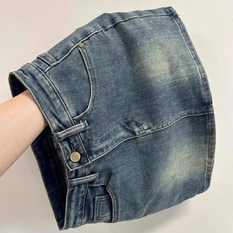 

Slimming High Waist Denim Skirt Women's Elastic Anti-Light A-Line ort Skirt Faionable Commute Sle Casual Leather