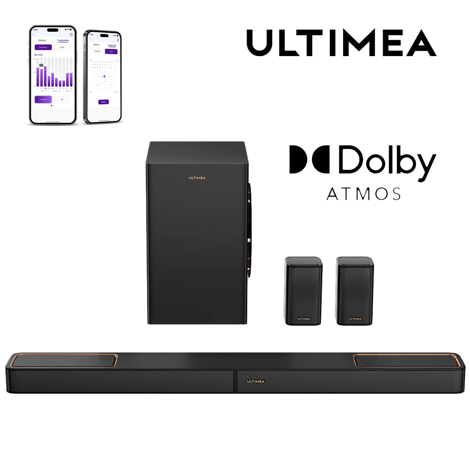 ULTIMEA 5.1.2ch Sound Bar with Dolby Atmos and Wireless Subwoofer, Surround Sound System for Smart TV with 2 Surround Speakers