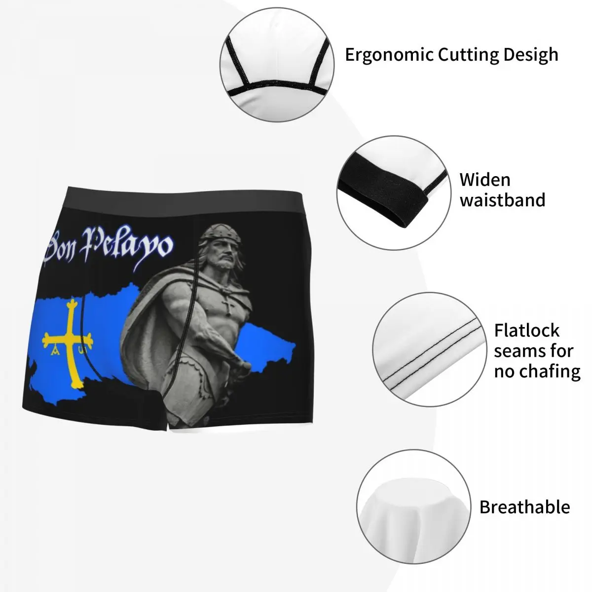 Novelty Spanish Warrior Asturias Flag Boxers Shorts Panties Men\'s Underpants Breathbale Victory Cross Briefs Underwear