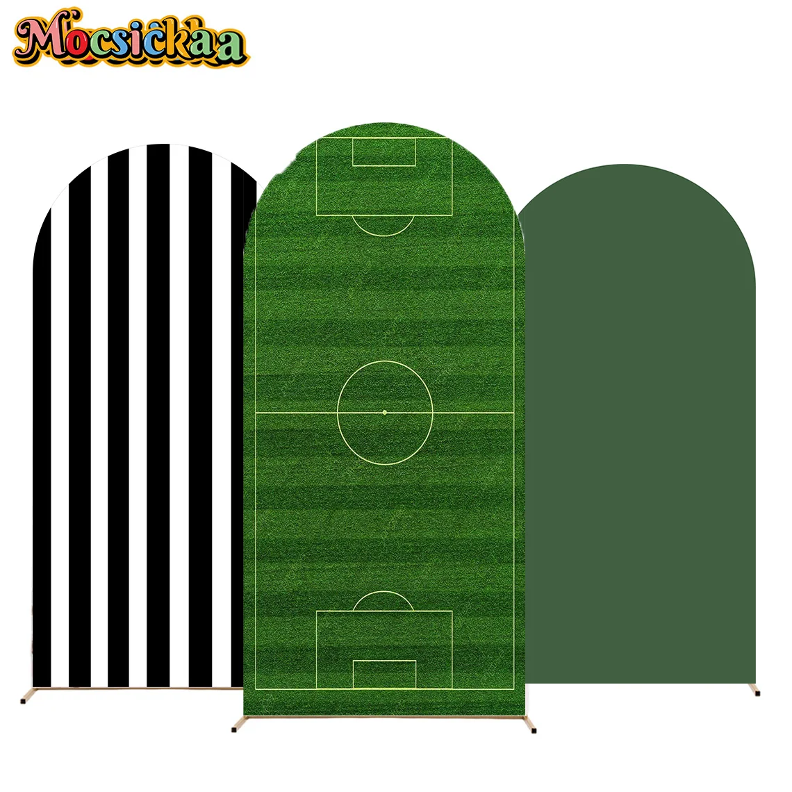 أغطية خلفية قوس Mocsicka باللون الأخضر لملعب كرة القدم وحفلات أعياد الميلاد وخلفية للأولاد والأطفال وحفلات استقبال المولود الجديد والحفلات الرياضية