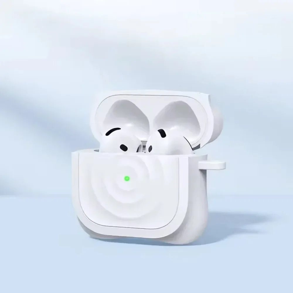 Candy Color Ripple Skin Feel Silikonhülle für Apple für AirPods 4 3 2 1 Pro 2 Sle Bluetooth-Kopfhörerabdeckung mit Metall-Schlüsselanhänger