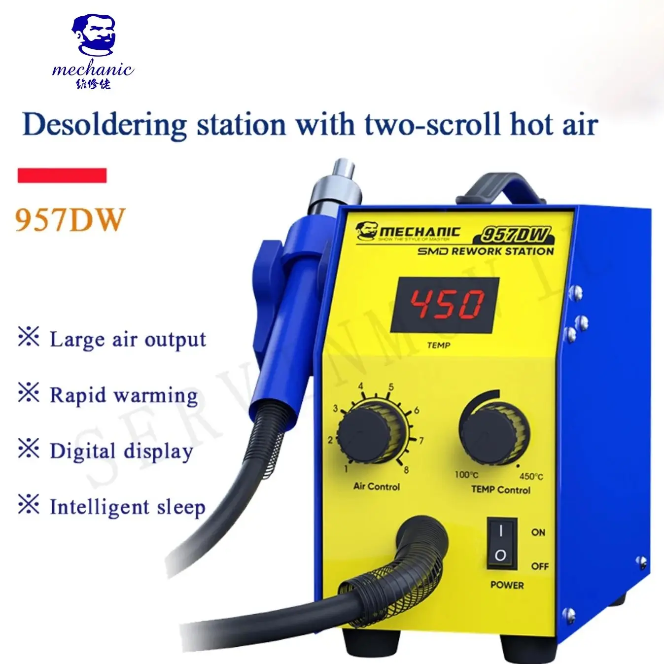 Mechanic 957DW Desoldering station with two-scroll hot air Intelligent digital display fast heating 212-842℉ Welding Iron NTY