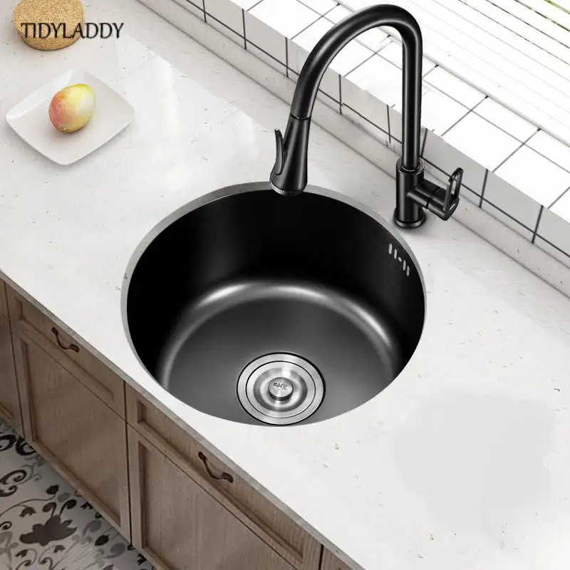 Stainless Steel Round Bar Kitchen Sink Single Bowl Black-Gary Basinwith Drain Accessories for Home Decoration Kitchen Accessorie