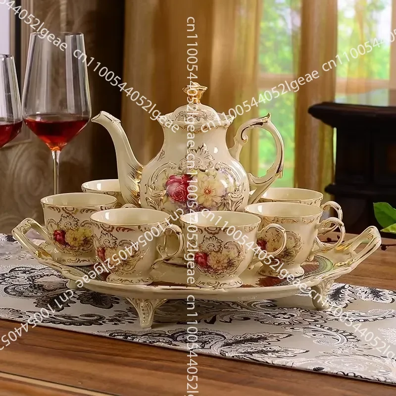 European Exquisite Flower Ceramics Bone China Traditional Turkish High Temperature Firing Simple Design Teapot Coffee Set