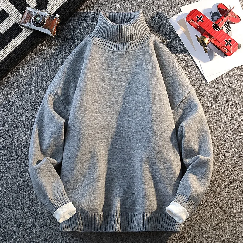 

Autumn and Winter Solid Color Long-sleeved Threaded Fashion Turtleneck Sweater Men's Casual Tops