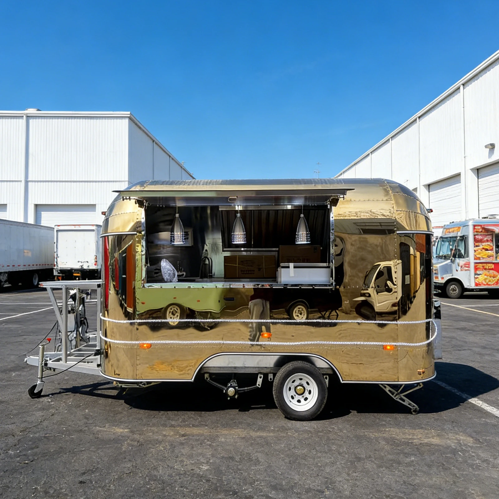 Customized Stainless Steel Drink Food Trailer Mobile Bar Cart Insulated Compartments LED Lighting for Street Food Event Sales