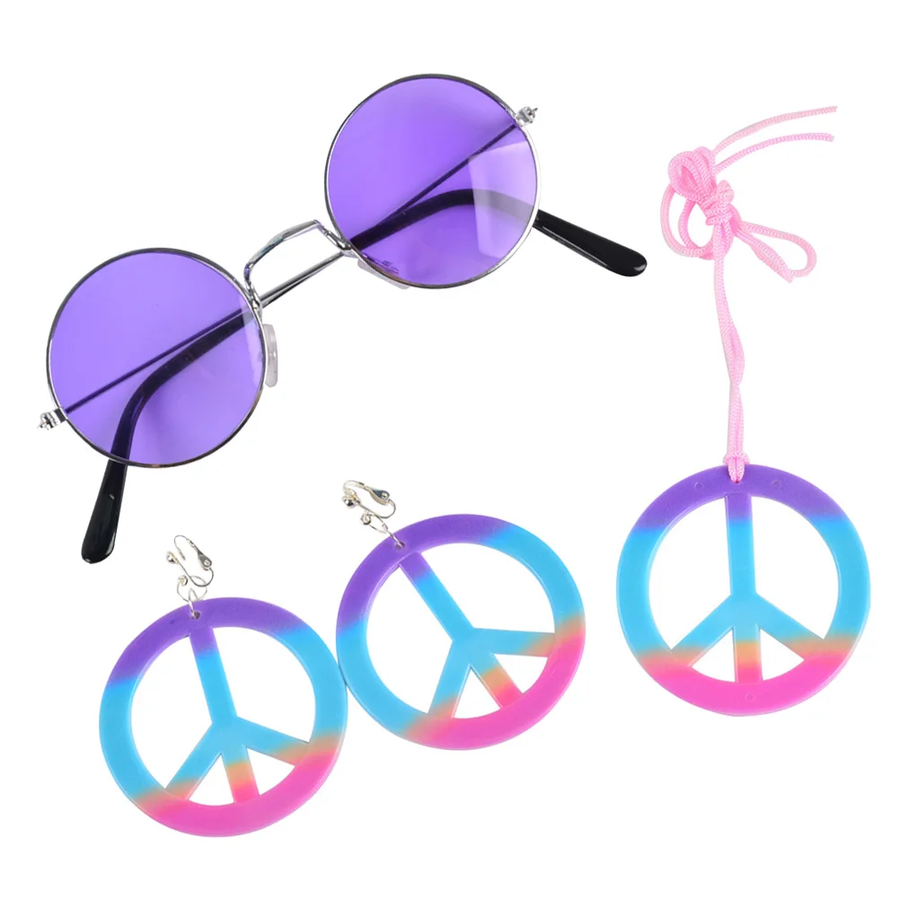 

4 Pcs Peace Set Colorful Eyeglass Pendant Symbol Necklace Earrings Jewelry Gift Accessories Long Lasting Quality