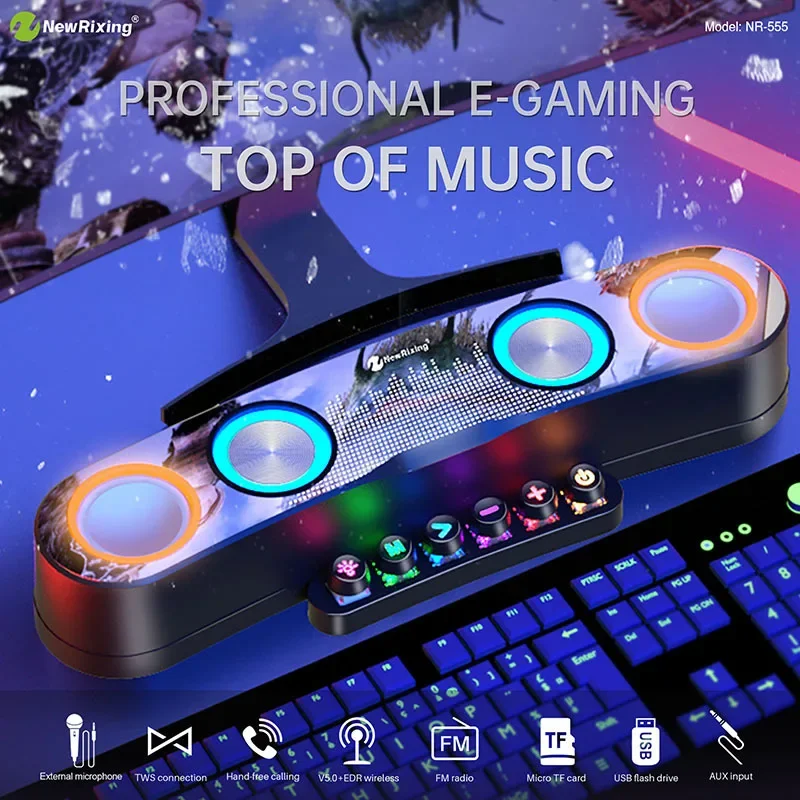 2025 E-sports Bluetooth Speaker with LED Light Dazzling Computer Boombox TF Card Call Function New Key Game Subwoofer Sound Bar